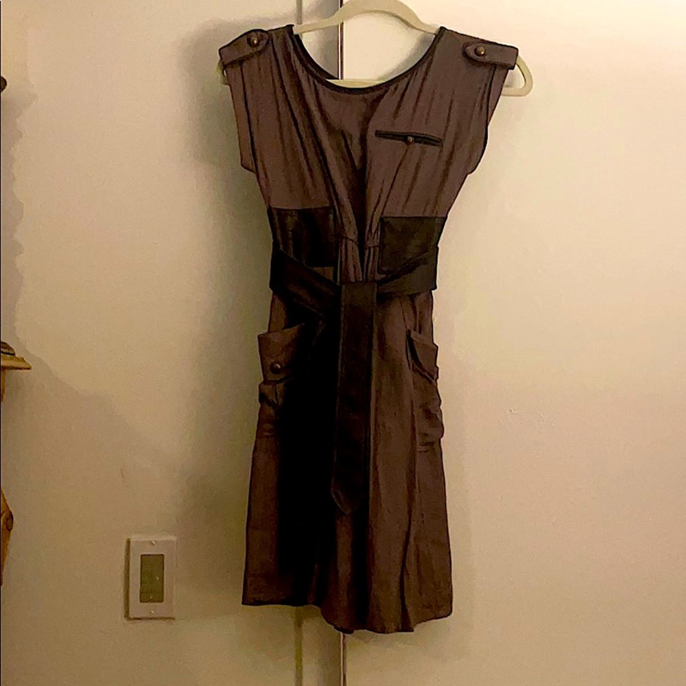Faux leather belted dress